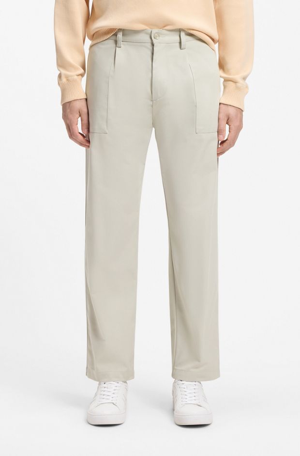 Cotton-blend chinos with pleat and patch pocket, Light Beige