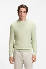 Cotton-piqué sweater with logo patch, Light Green