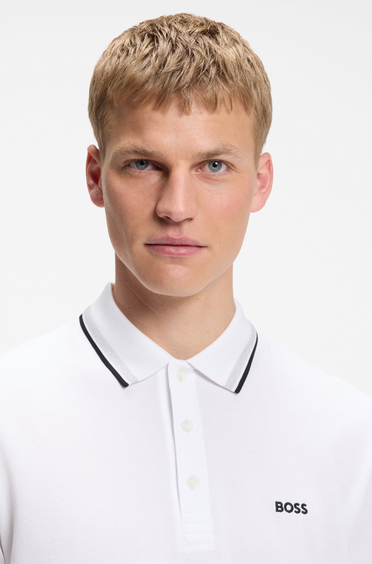 Cotton piqué polo shirt with logo details, White