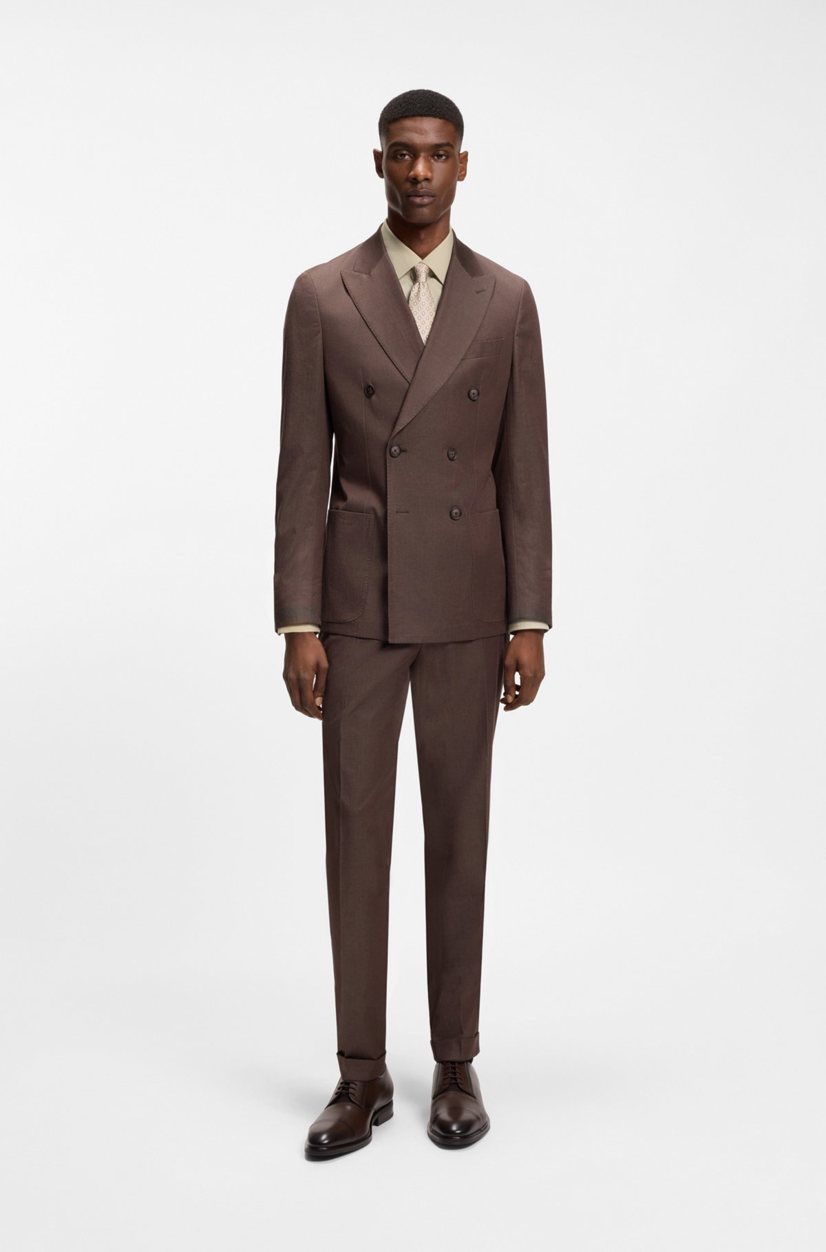 Slim-fit stretch-cotton shirt, Light Beige