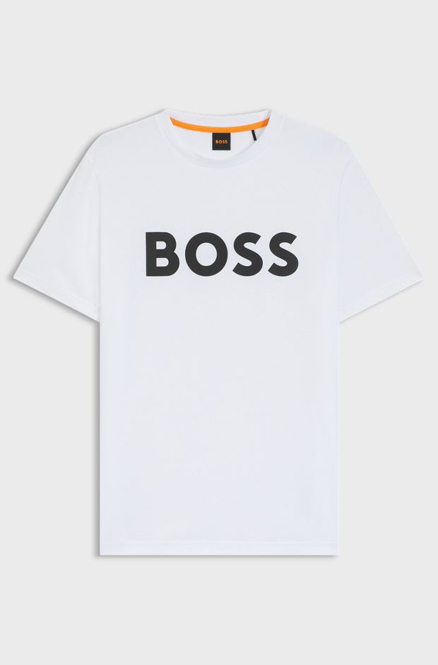 Cotton-jersey T-shirt with large logo print, White