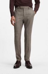 Checked slim-fit trousers in Italian virgin wool, Brown Patterned
