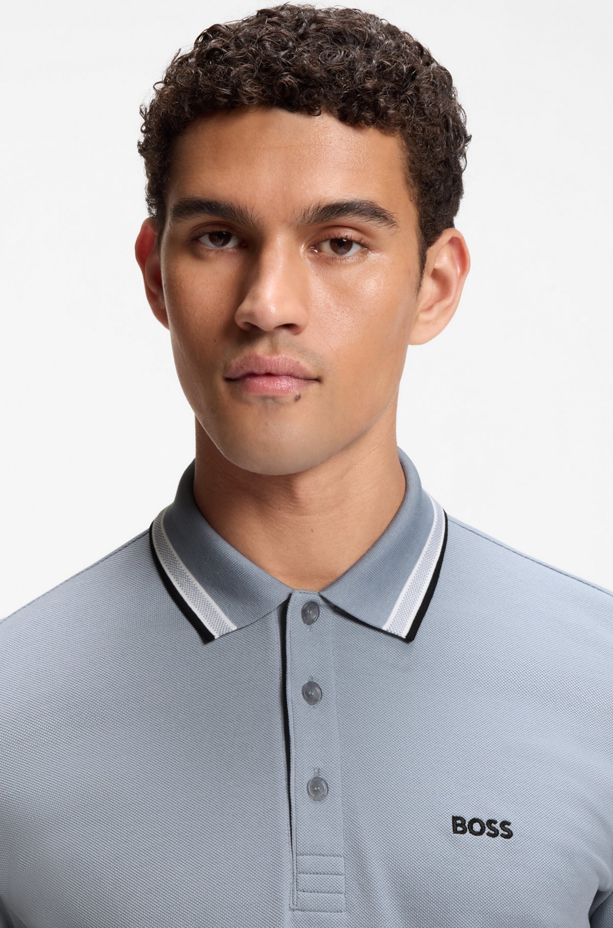 Cotton piqué polo shirt with logo details, Grey