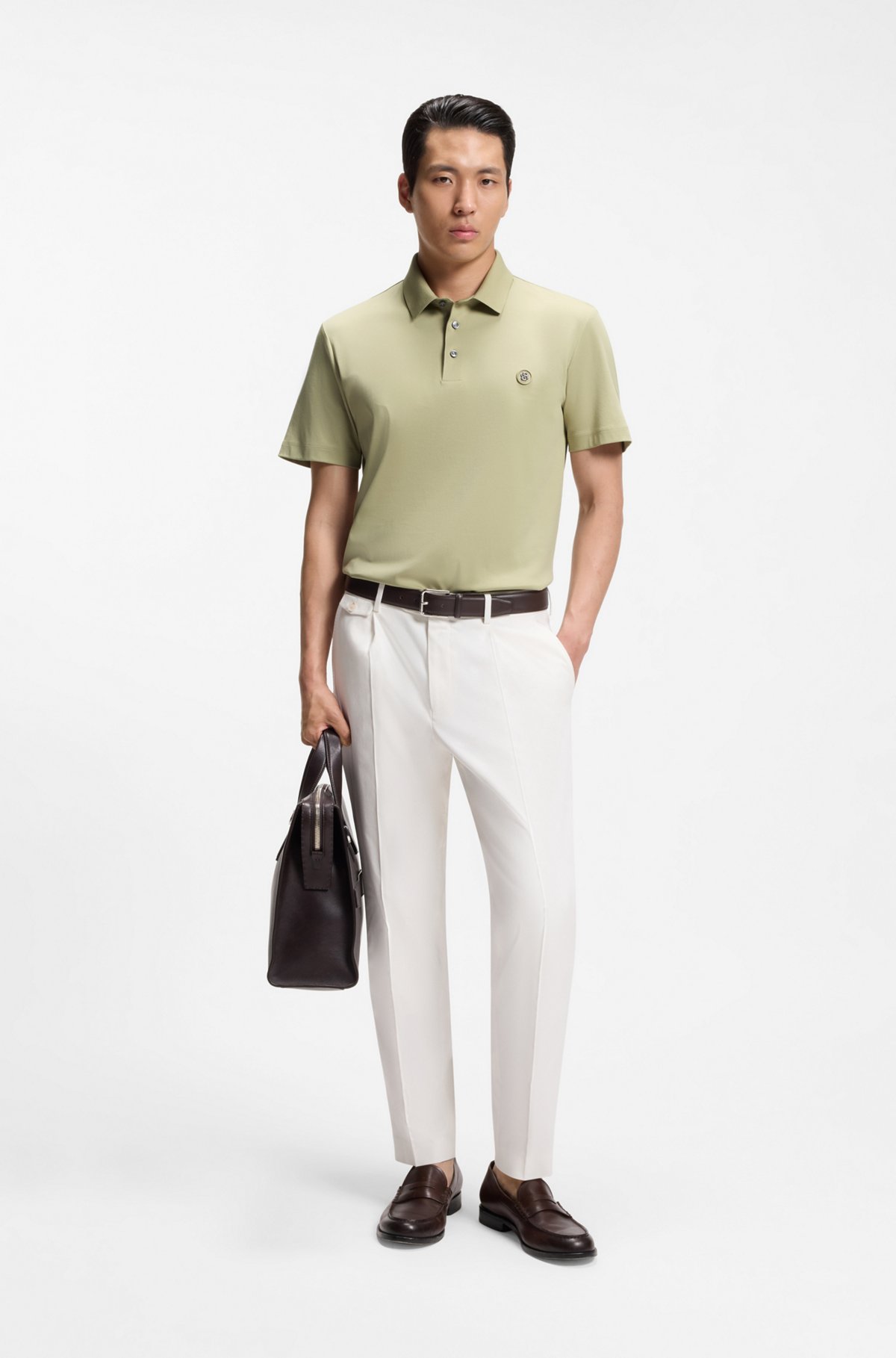 Polo shirt in mercerised cotton with Double B monogram, Light Green