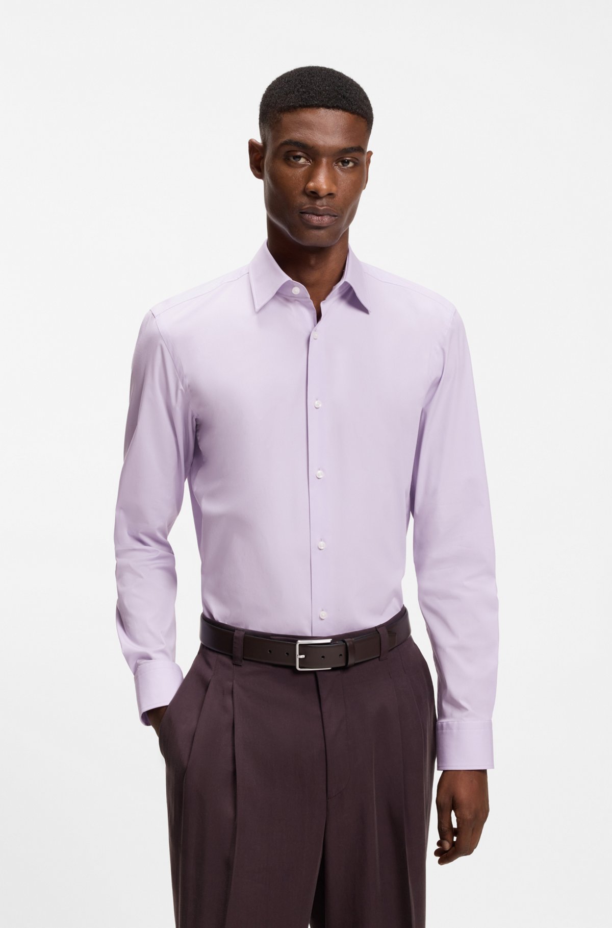 Slim-fit stretch-cotton shirt, Light Purple