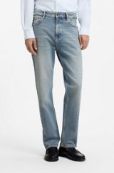Straight-fit jeans in bright-blue stretch denim, Blue