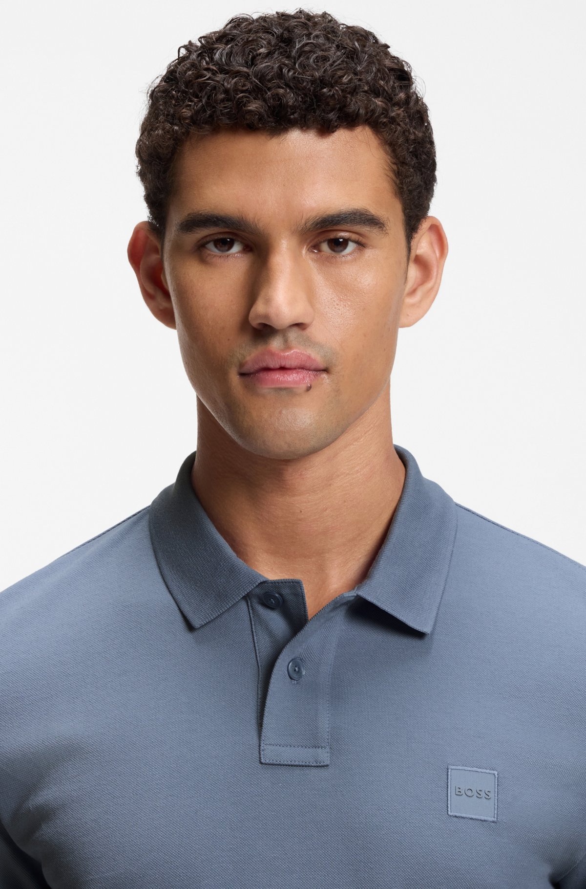 Slim-fit polo shirt in stretch-cotton piqué, Blue