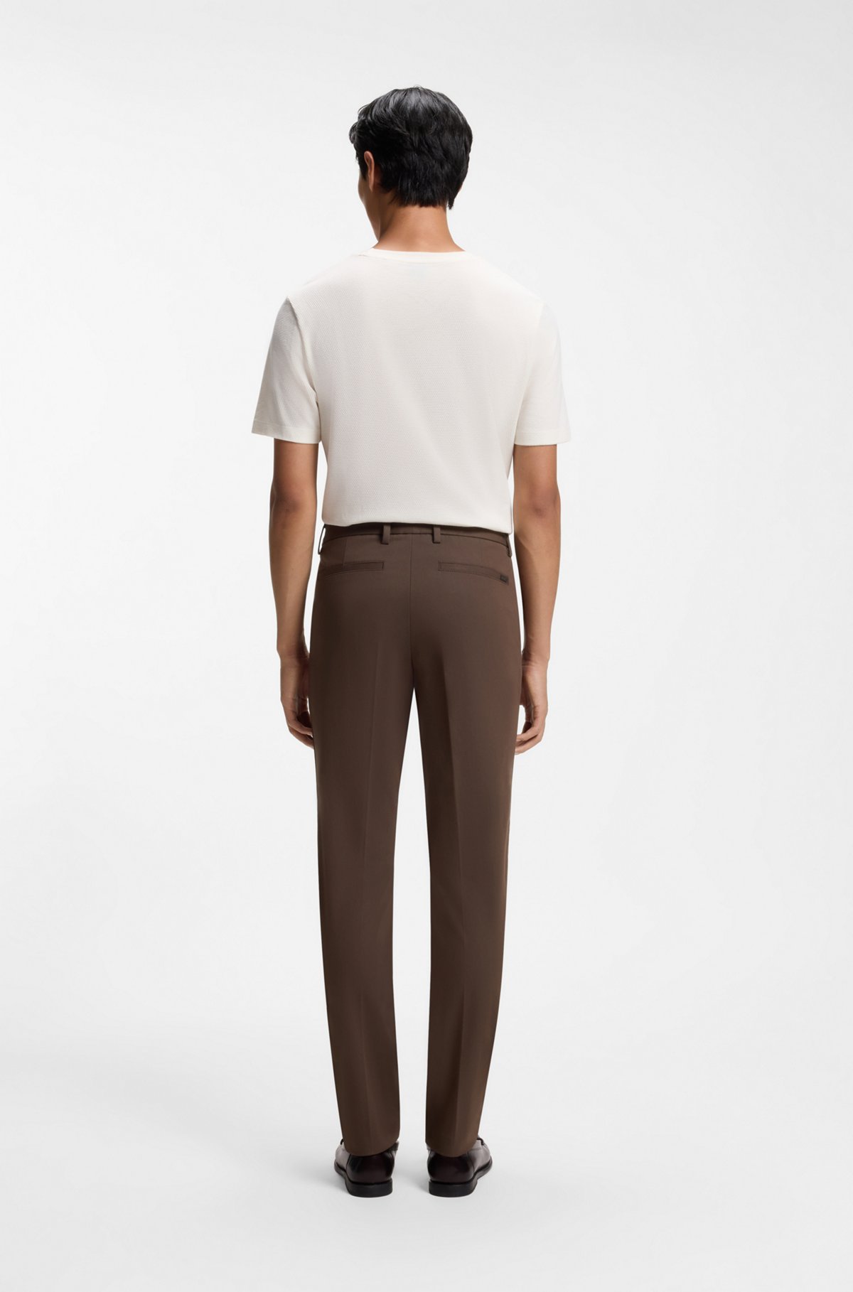 Slim-fit trousers in four-way stretch fabric, Dark Brown