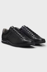 Leather trainers with odour-control lining, Black