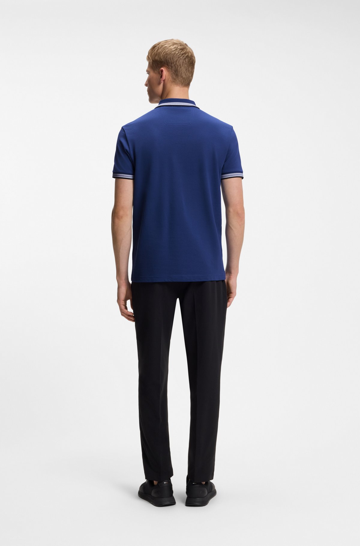 Cotton piqué polo shirt with logo details, Blue