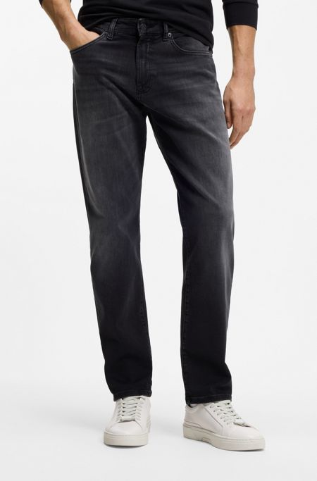 Maine regular-fit jeans in black super-stretch denim, Black
