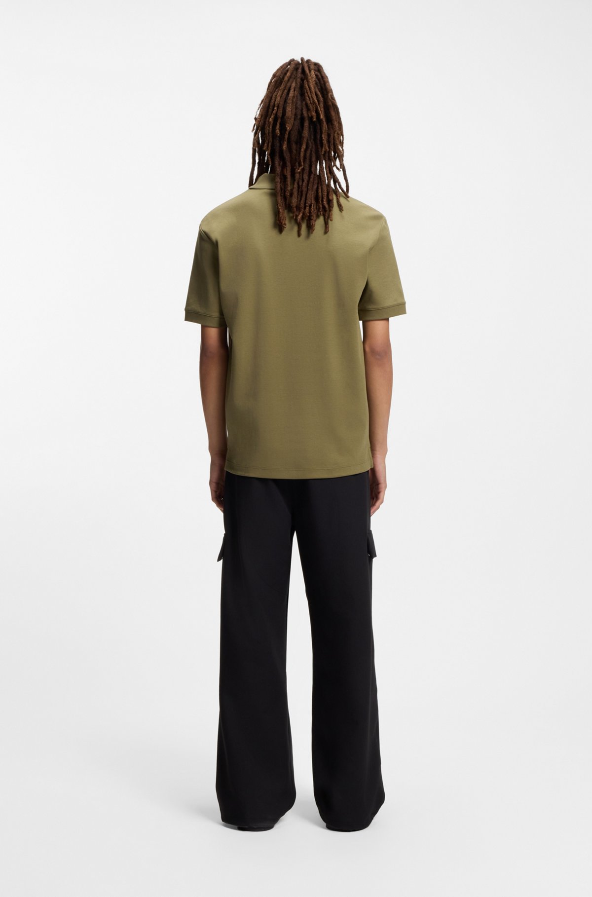 Cotton piqué polo shirt with zip neckline, Olive