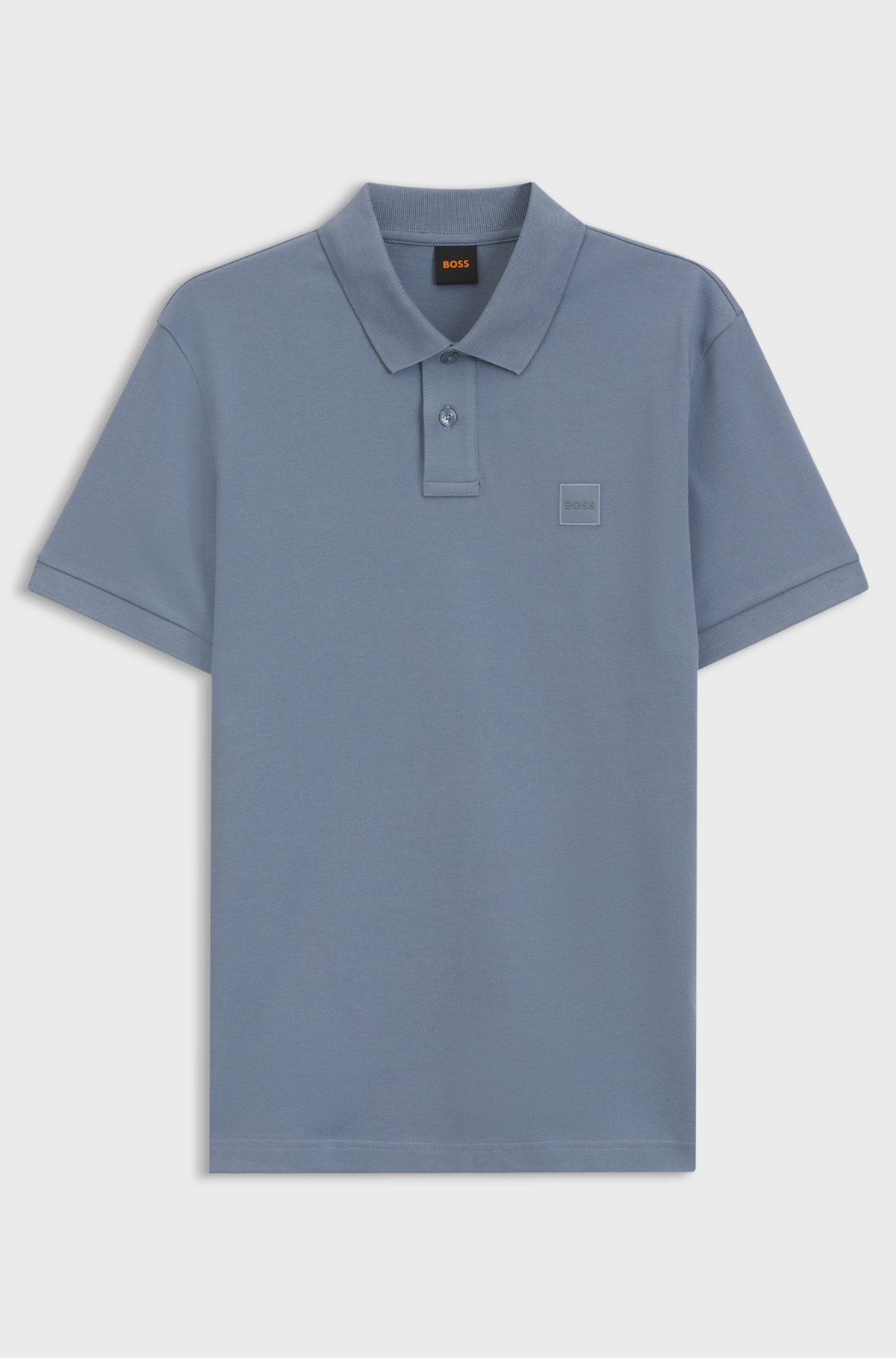 Stretch-cotton slim-fit polo shirt with logo patch, Blue