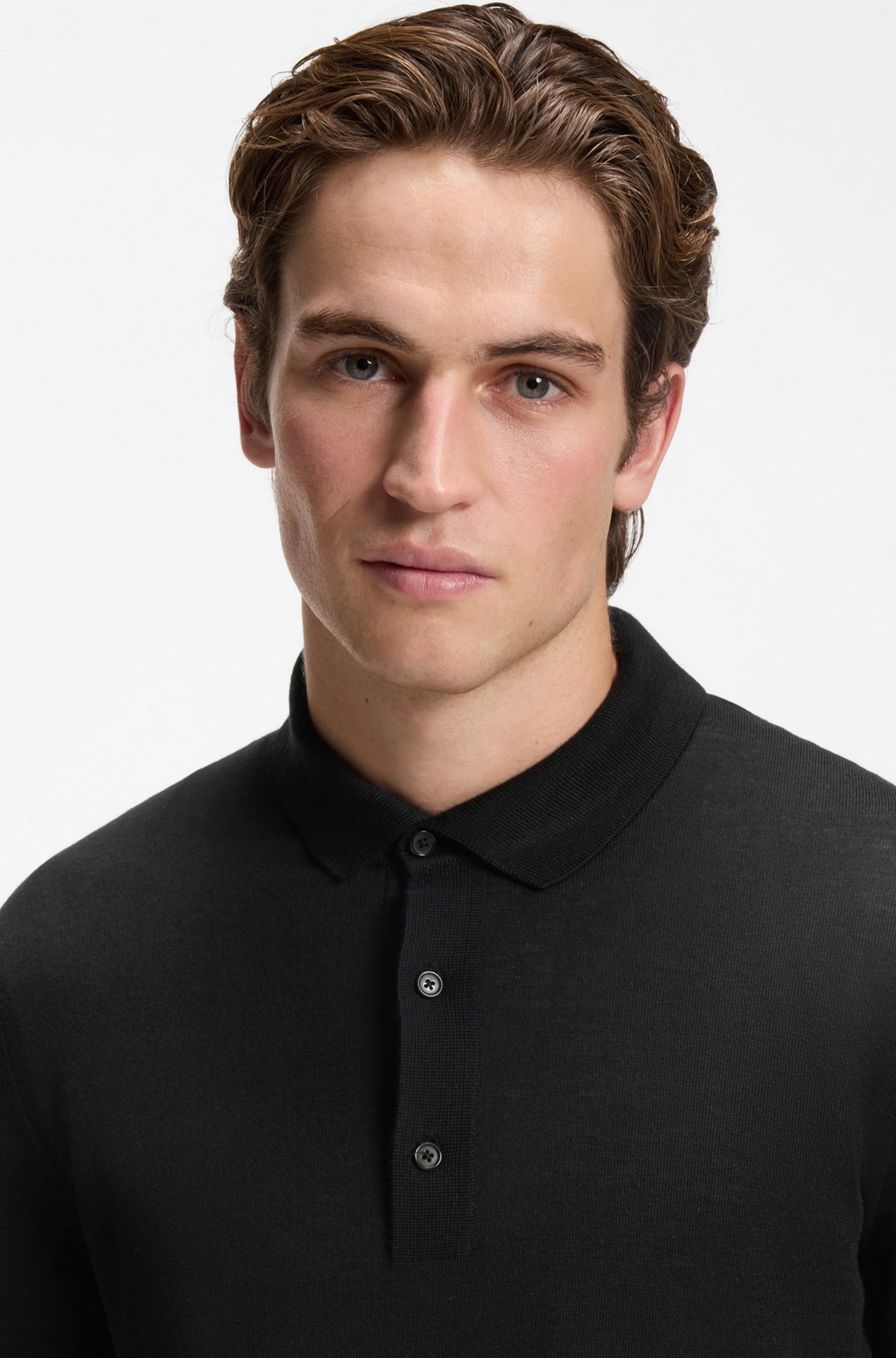 Merino-wool polo sweater, Black