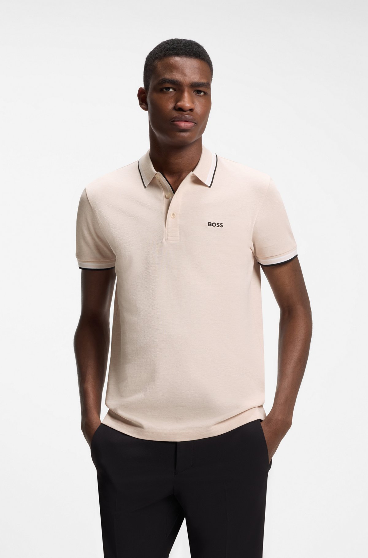 Cotton piqué polo shirt with logo details, Light Pink