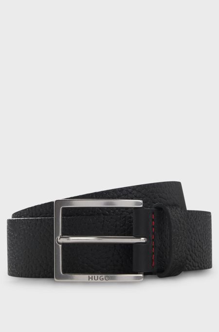 Grained leather belt, Black