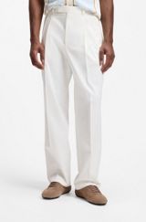 Relaxed-fit trousers in stretch cotton, Natural