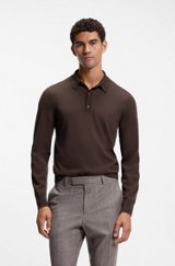 Merino-wool polo sweater, Dark Brown