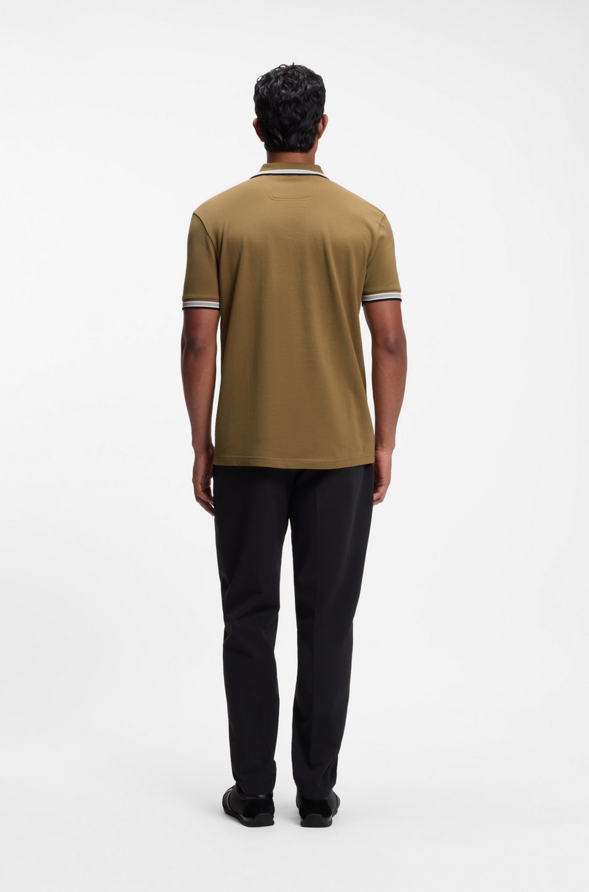 Cotton piqué polo shirt with logo details, Brown