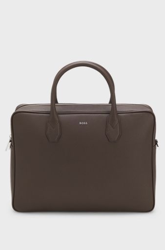 Grained document case with logo lettering, Dark Brown