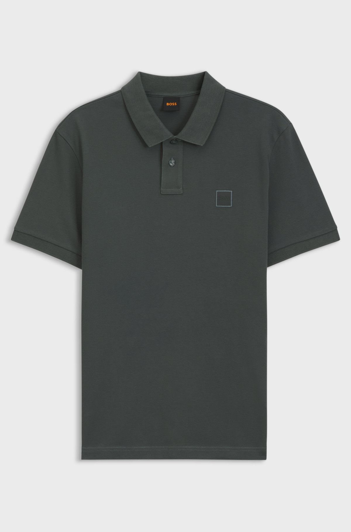 Stretch-cotton slim-fit polo shirt with logo patch, Dark Green