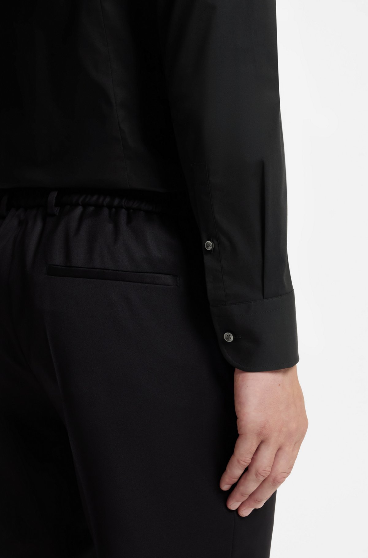 Slim-fit stretch-cotton shirt, Black