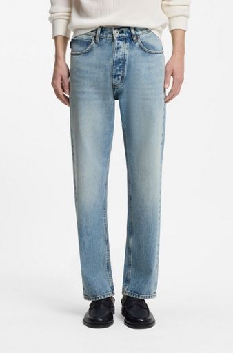 Regular-fit jeans in bright-blue broken-twill fabric, Light Blue