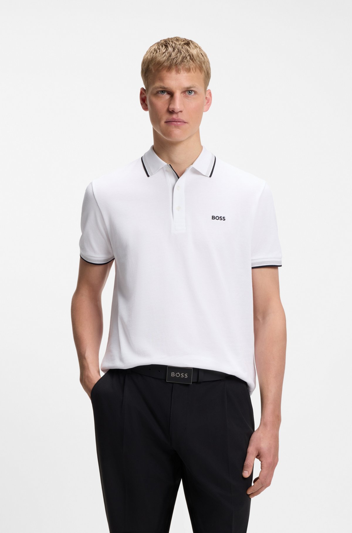 Cotton piqué polo shirt with logo details, White