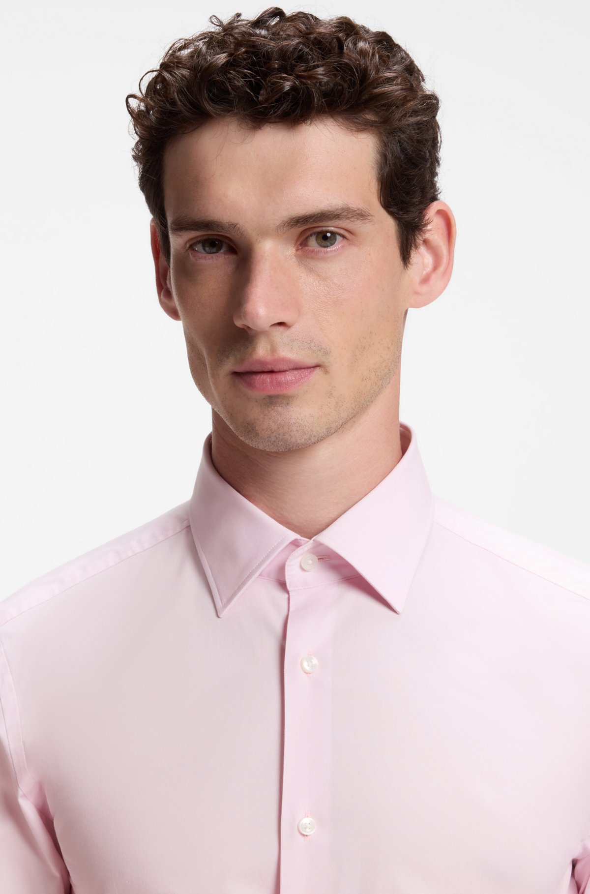 Slim-fit stretch-cotton shirt, Light Pink