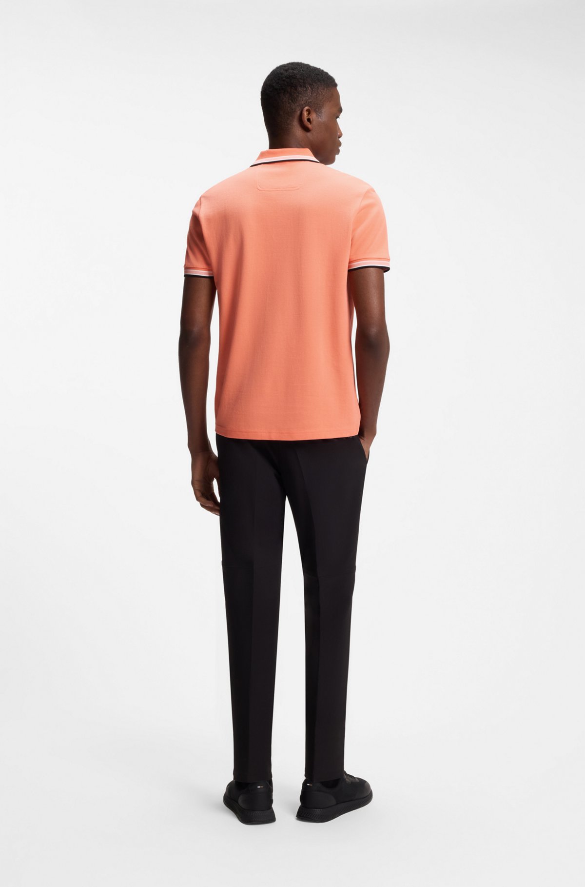Cotton piqué polo shirt with logo details, Orange