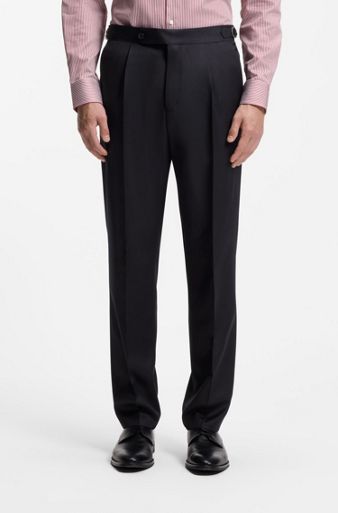 Tapered-fit trousers in virgin-wool serge, Dark Blue