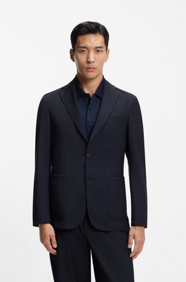 Slim-fit suit jacket in washable performance-stretch fabric, Dark Blue