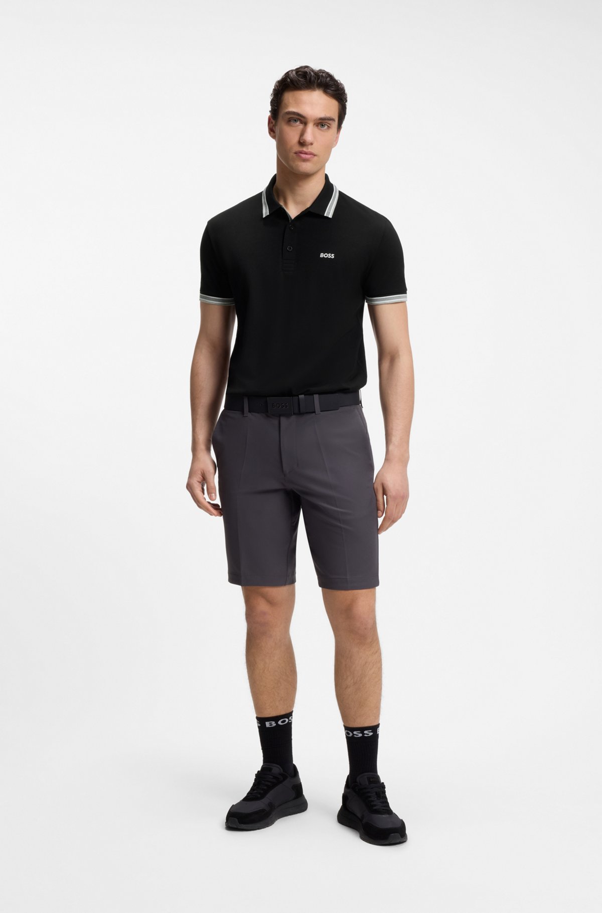 Cotton piqué polo shirt with logo details, Black