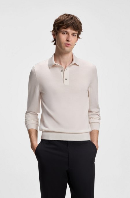 Merino-wool polo sweater, Natural