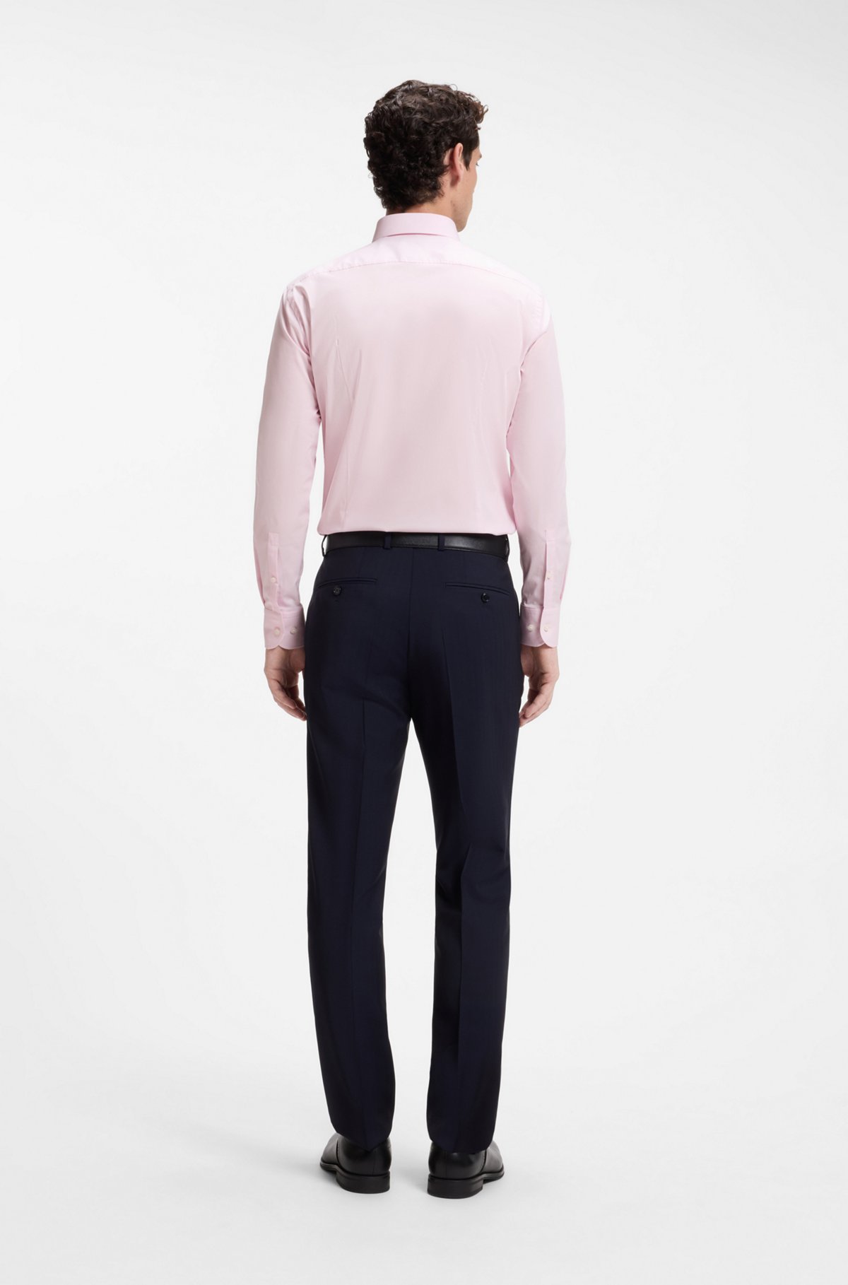 Slim-fit stretch-cotton shirt, Light Pink