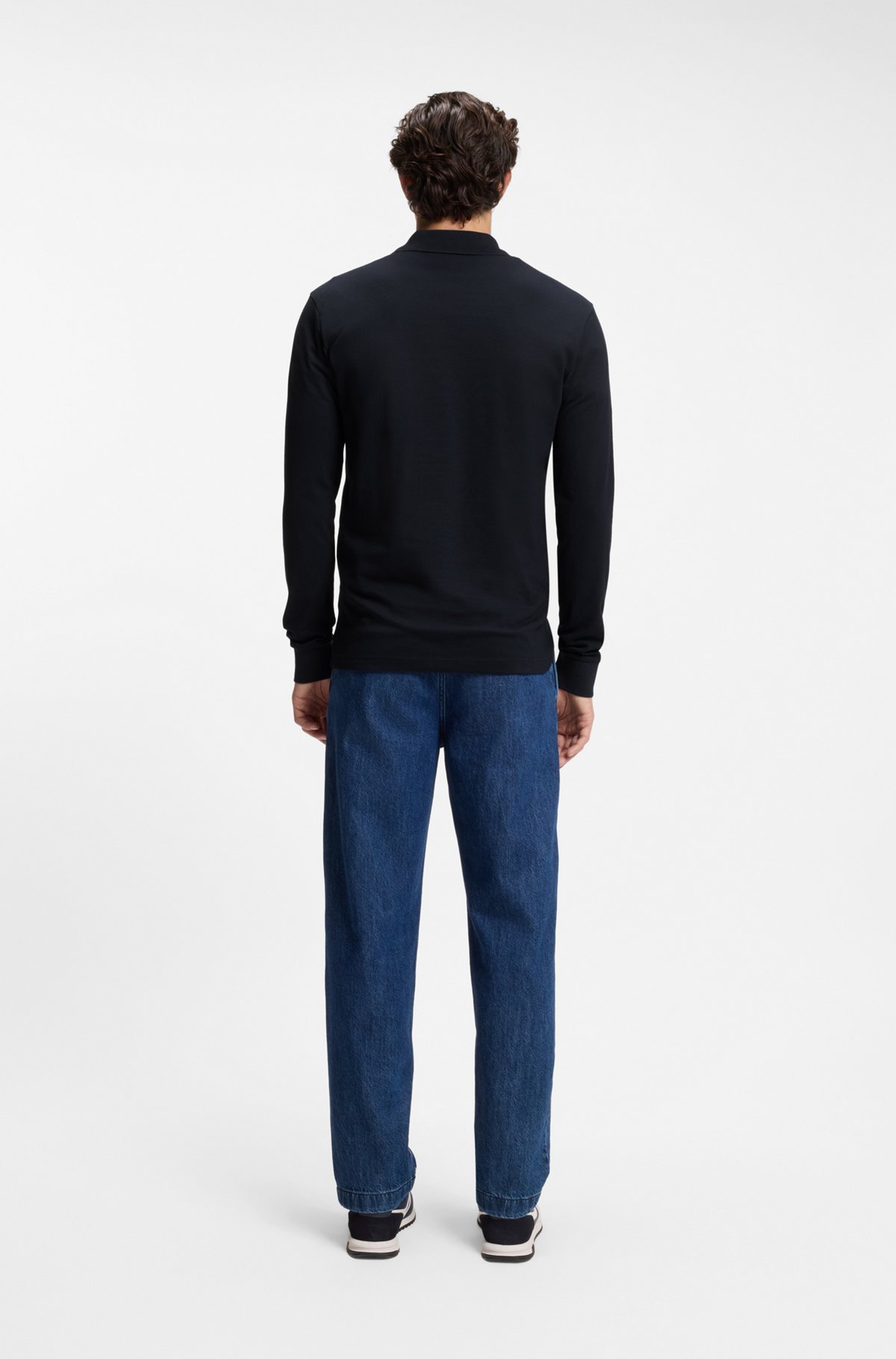 Slim-fit polo shirt in stretch-cotton piqué, Dark Blue