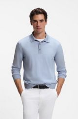 Merino-wool polo sweater, Light Blue