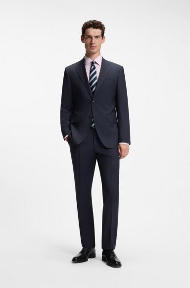 Two-piece regular-fit suit in Italian virgin wool, Dark Blue