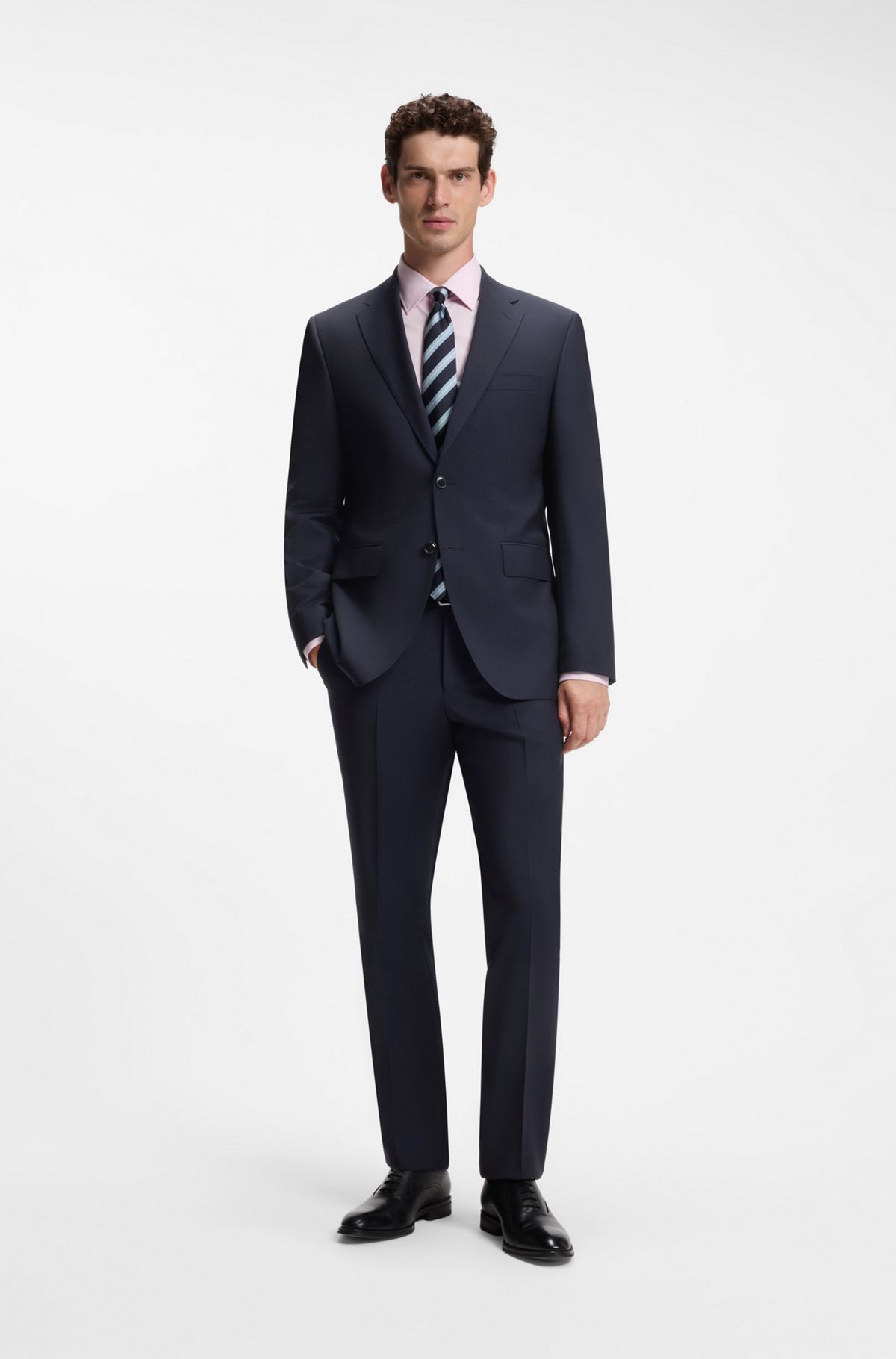Two-piece regular-fit suit in Italian virgin wool, Dark Blue