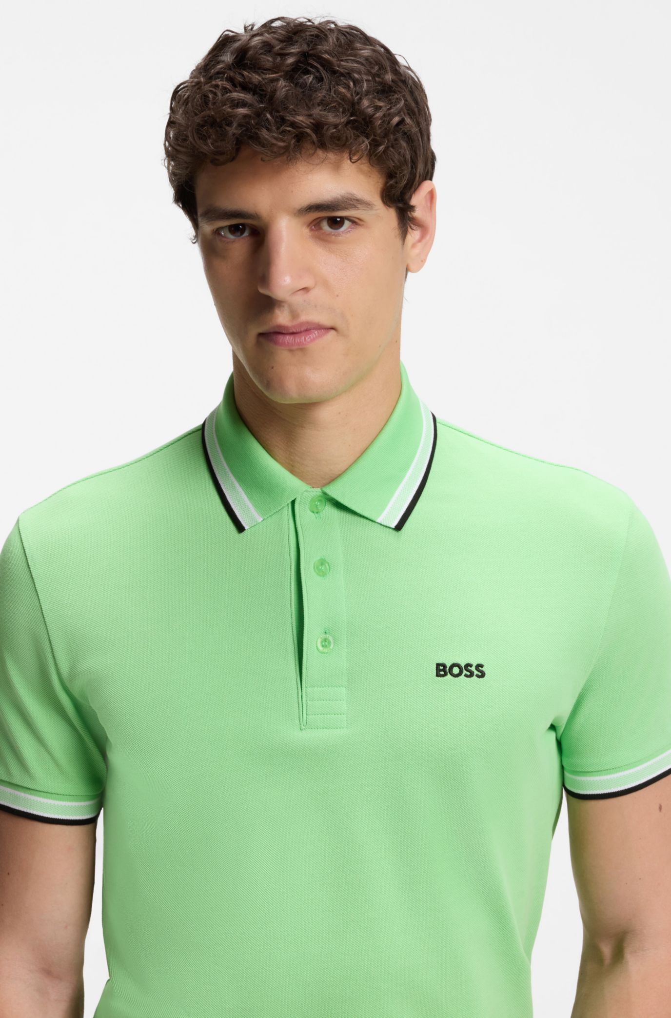 Cotton piqué polo shirt with logo details, Green