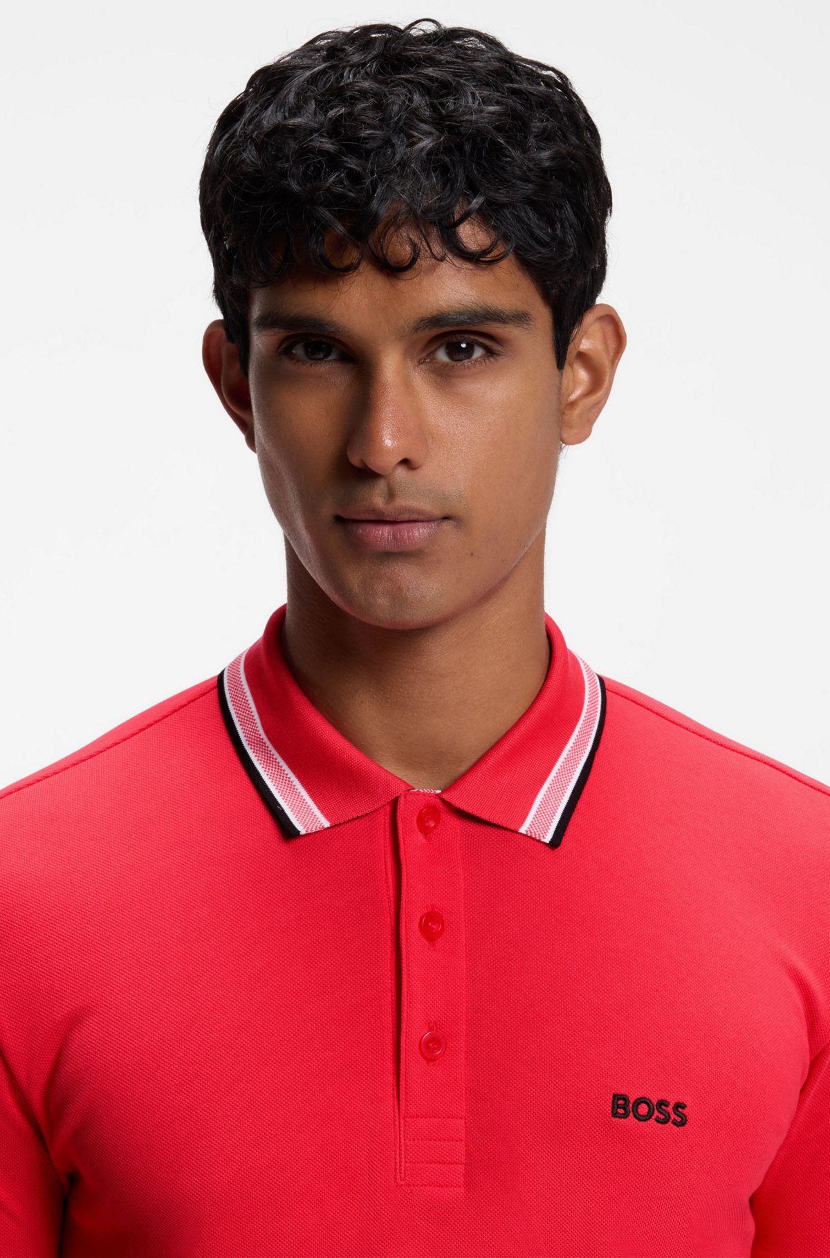 Cotton piqué polo shirt with logo details, Red