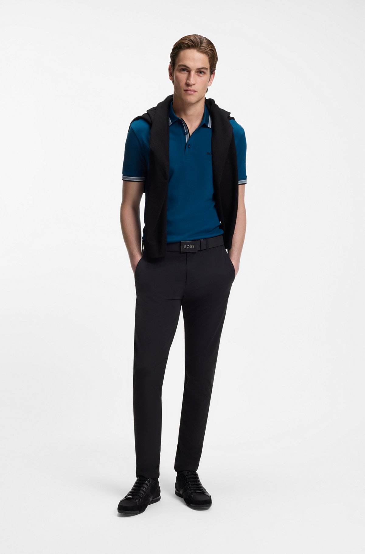Cotton piqué polo shirt with logo details, Dark Blue