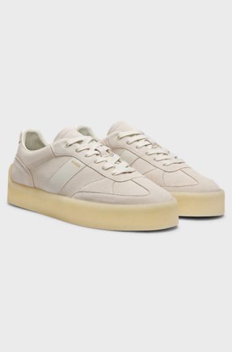 Suede trainers with side stripe, Natural