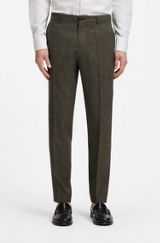 Slim-fit trousers in virgin wool and linen, Dark Green