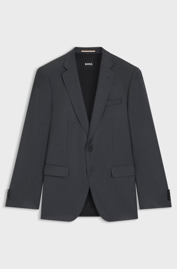 BOSS ONE Slim-fit suit jacket in virgin-wool serge, Dark Grey