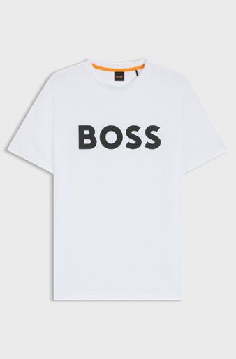 Cotton-jersey T-shirt with large logo print, White
