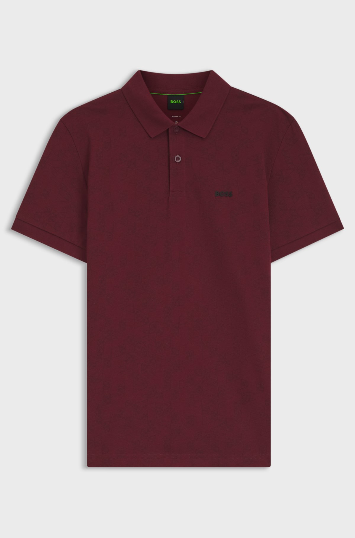 Cotton-piqué polo shirt with all-over print, Dark Red