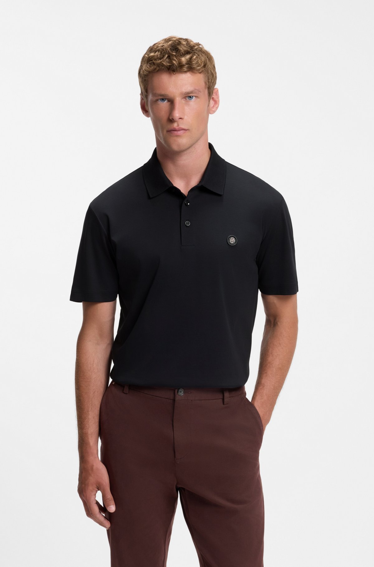 Polo shirt in mercerised cotton with Double B monogram, Dark Blue
