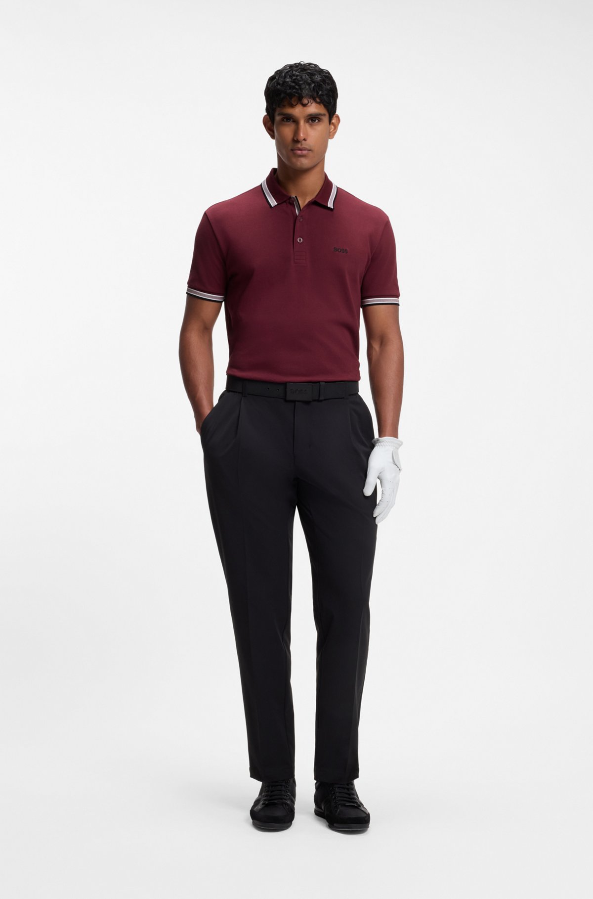 Cotton piqué polo shirt with logo details, Dark Red