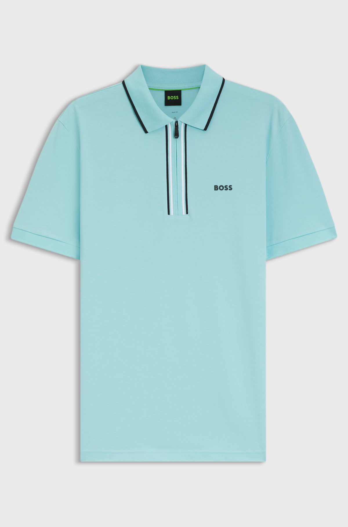 Active Slim-fit polo shirt in moisture-wicking stretch cotton, Light Blue